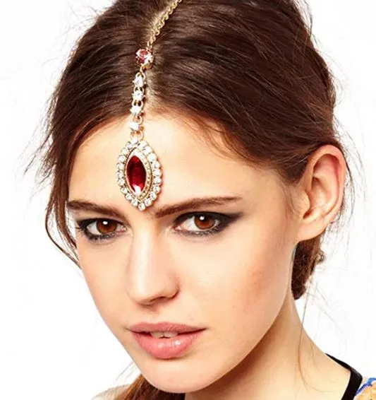 Earrings alice H578 Gold Red Gemstone Rhinestone Forehead Jewelry
