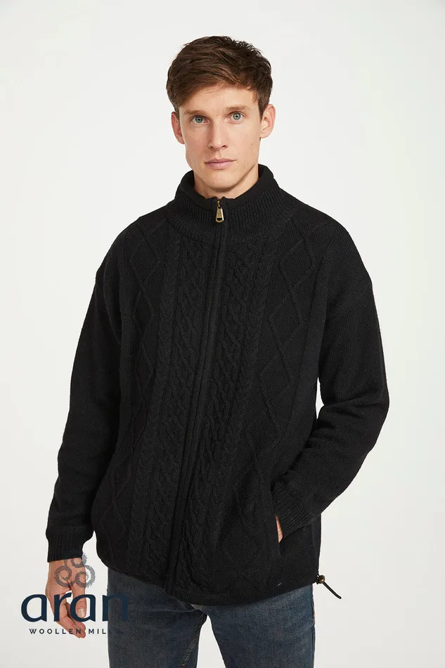 Earrings Aran Woollen Mills New Wool Aran Lined Zipper Cardigan