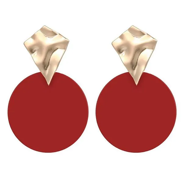 Earrings E1336 Red Round Metal Gold Crinkle Earrings 01