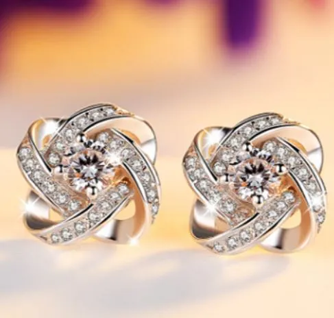 Earrings E1818 Silver Rhinestone Knot Design Stud Earrings alice
