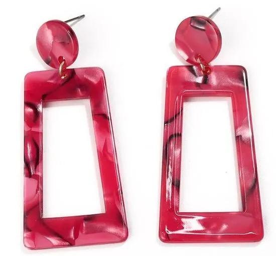 Earrings E228 Red Acrylic Rectangular Earrings 01