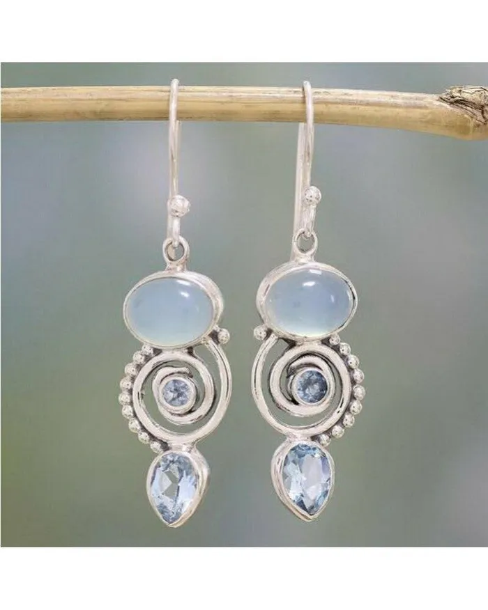 Earrings E558 Silver White Moonstone Vintage Style Earrings POLLY