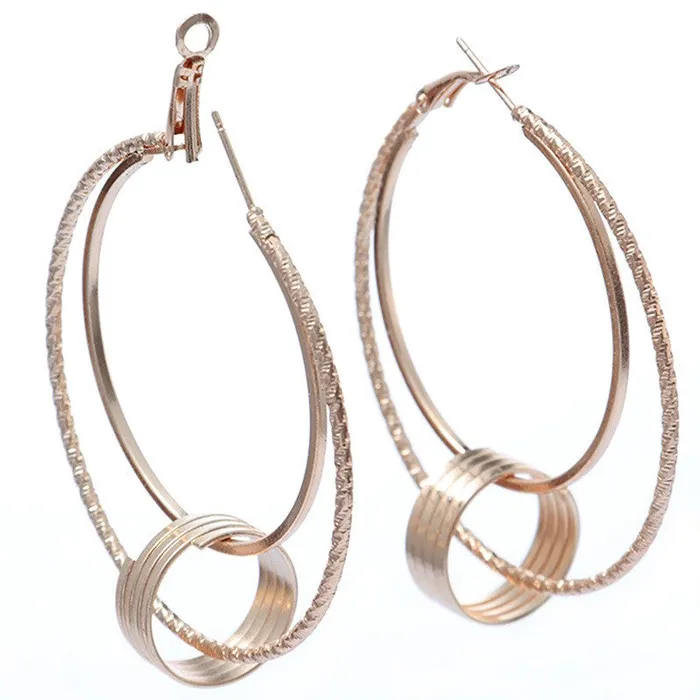 Earrings E646 Rose Gold Double Hoop Ring Earrings 01