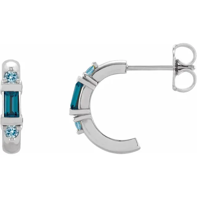 Earrings Fire Brilliance London Blue and Aqua Three Stone Huggies Hoop Earrings Earrings Fire Brilliance London Blue and Aqua Three Stone Huggies Hoop Earrings