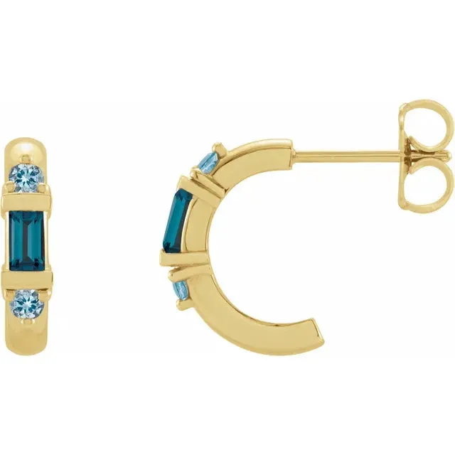 Earrings Fire Brilliance London Blue and Aqua Three Stone Huggies Hoop Earrings