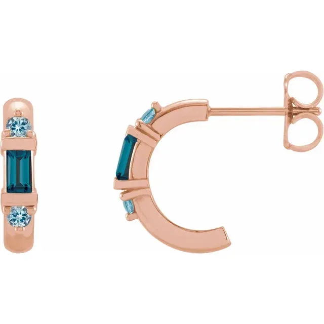 Earrings Fire Brilliance London Blue and Aqua Three Stone Huggies Hoop Earrings