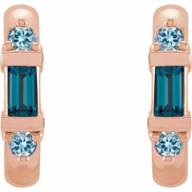 Earrings Fire Brilliance London Blue and Aqua Three Stone Huggies Hoop Earrings