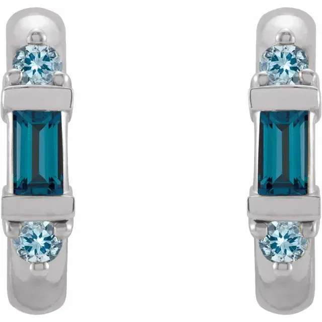 Earrings Fire Brilliance London Blue and Aqua Three Stone Huggies Hoop Earrings