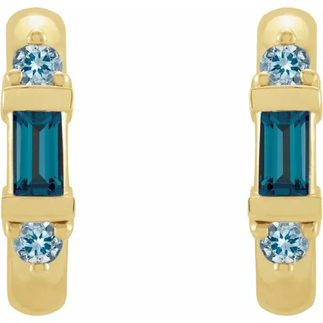 Earrings Fire Brilliance London Blue and Aqua Three Stone Huggies Hoop Earrings
