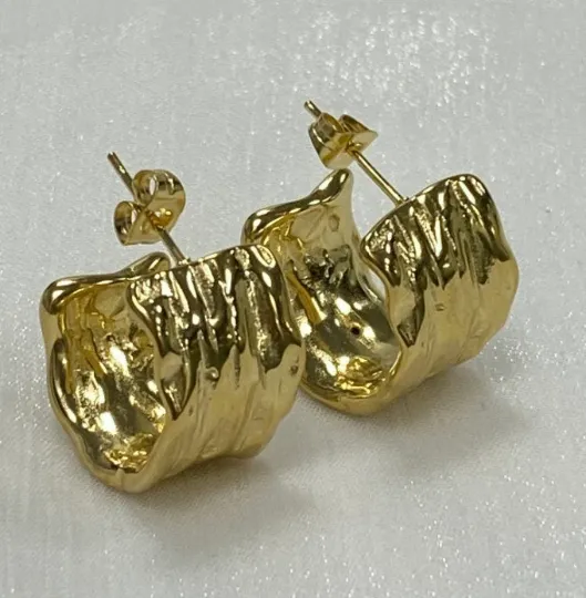 Earrings Jewelvers 18K GoldFilled Hammered Hoop Earrings