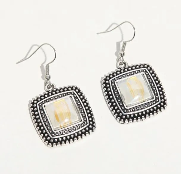Earrings polly E1866 Silver White Gold Shimmer Square Decorated Earrings