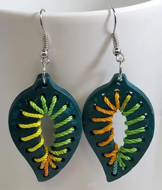 Earrings POLLY E736 Turquoise Leaf Coconut Shell Wooden Earrings