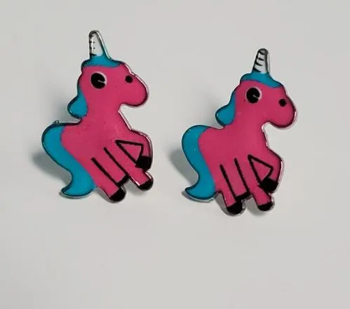 Earrings polly L176 Hot Pink Blue Unicorn Earrings