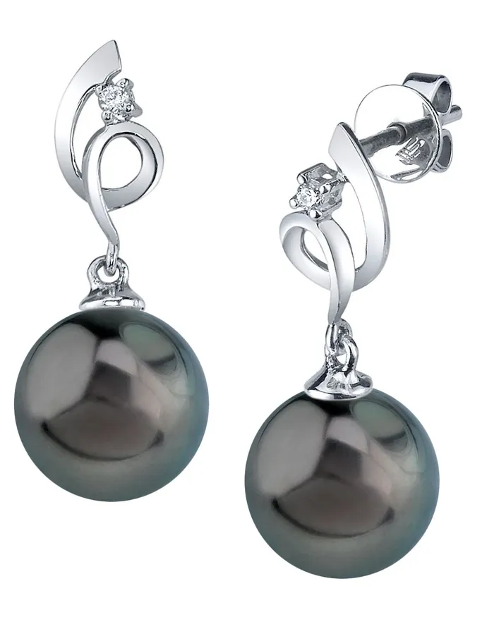 Earrings spt Black Tahitian Pearl Diamond Pirouette Earrings