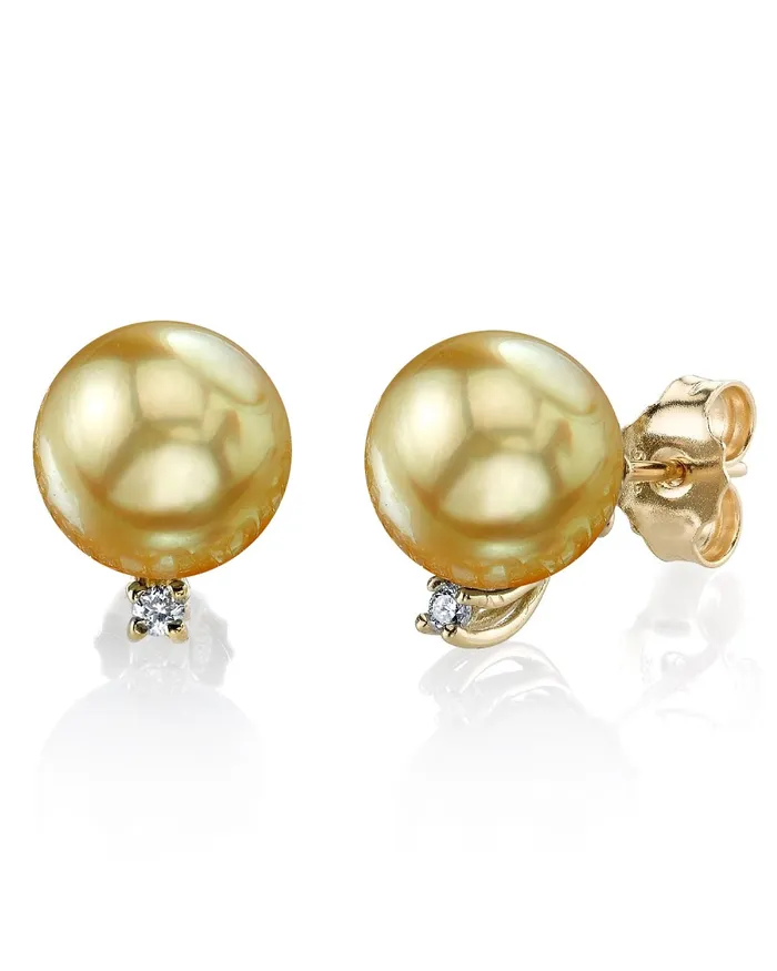 Earrings spt Golden South Sea Pearl Diamond Society Stud Earrings