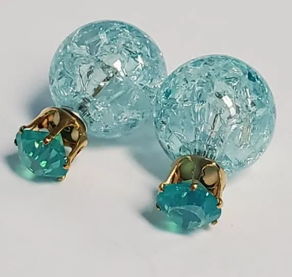 Earrings Susan E522 Light Blue Ice Breaker Ball Rhinestone Earrings