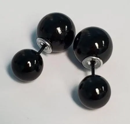 Earrings Susan E559 Black Small Double Ball Earrings