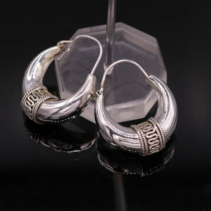 Earrings TRIBAL ORNAMENTS 925 sterling silver ethnic hoops earrings kundal bali vintage design customized tribal belly dance custom made jewelry from india s856 Earrings TRIBAL ORNAMENTS 925 sterling silver ethnic hoops earrings kundal bali vintage design customized tribal belly dance custom made jewelry from india s856