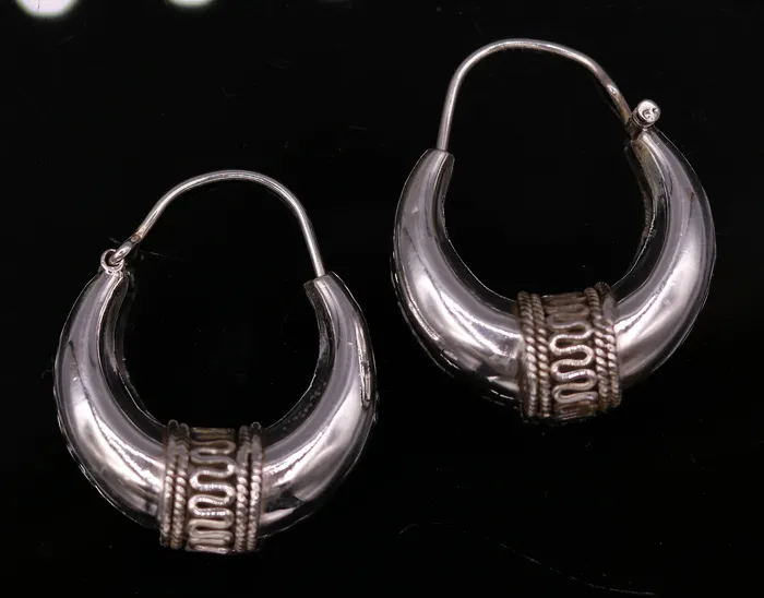 Earrings TRIBAL ORNAMENTS 925 sterling silver ethnic hoops earrings kundal bali vintage design customized tribal belly dance custom made jewelry from india s856