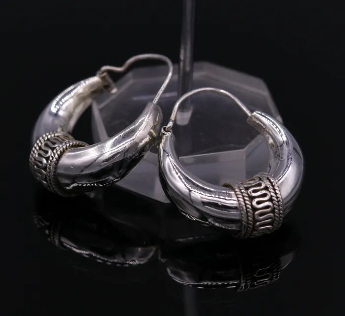 Earrings TRIBAL ORNAMENTS 925 sterling silver ethnic hoops earrings kundal bali vintage design customized tribal belly dance custom made jewelry from india s856