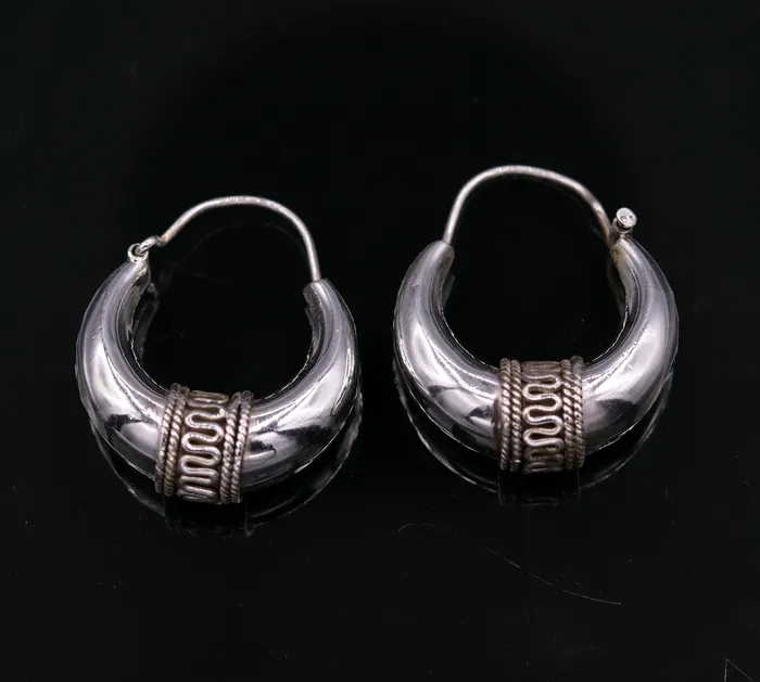 Earrings TRIBAL ORNAMENTS 925 sterling silver ethnic hoops earrings kundal bali vintage design customized tribal belly dance custom made jewelry from india s856