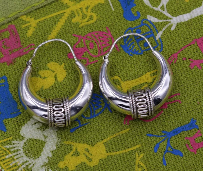 Earrings TRIBAL ORNAMENTS 925 sterling silver ethnic hoops earrings kundal bali vintage design customized tribal belly dance custom made jewelry from india s856