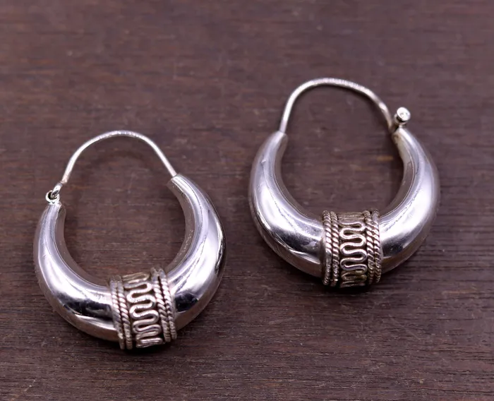 Earrings TRIBAL ORNAMENTS 925 sterling silver ethnic hoops earrings kundal bali vintage design customized tribal belly dance custom made jewelry from india s856