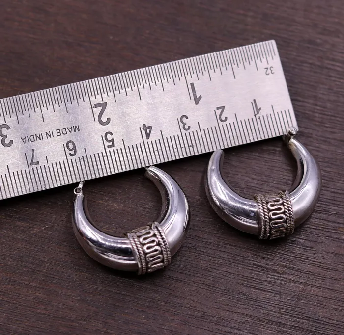 Earrings TRIBAL ORNAMENTS 925 sterling silver ethnic hoops earrings kundal bali vintage design customized tribal belly dance custom made jewelry from india s856