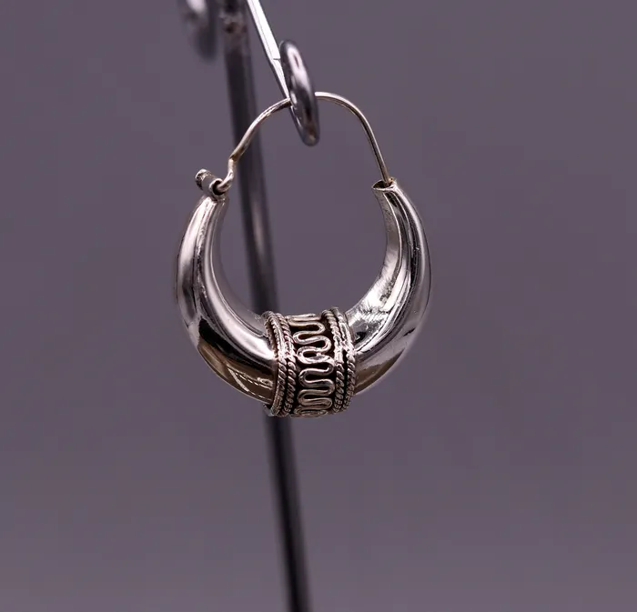 Earrings TRIBAL ORNAMENTS 925 sterling silver ethnic hoops earrings kundal bali vintage design customized tribal belly dance custom made jewelry from india s856