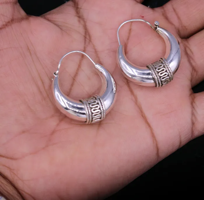 Earrings TRIBAL ORNAMENTS 925 sterling silver ethnic hoops earrings kundal bali vintage design customized tribal belly dance custom made jewelry from india s856