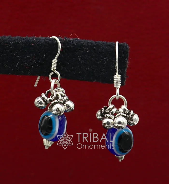 Earrings TRIBAL ORNAMENTS 925 Sterling silver evil eye handmade hoops earring amazing customized drop dangle evil eyes jewelry for girls s1164