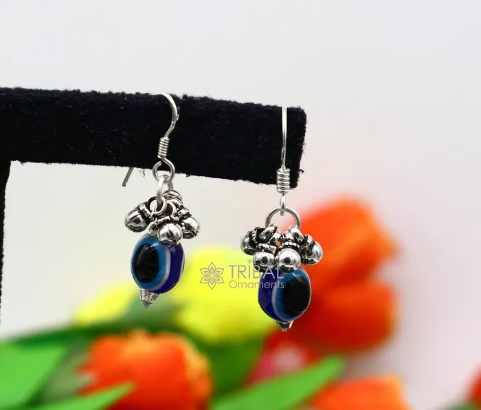 Earrings TRIBAL ORNAMENTS 925 Sterling silver evil eye handmade hoops earring amazing customized drop dangle evil eyes jewelry for girls s1164