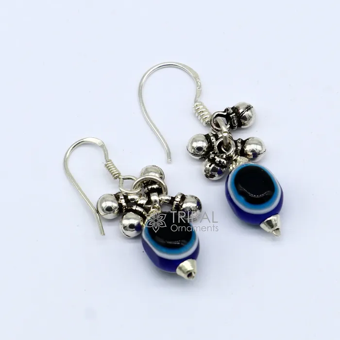 Earrings TRIBAL ORNAMENTS 925 Sterling silver evil eye handmade hoops earring amazing customized drop dangle evil eyes jewelry for girls s1164