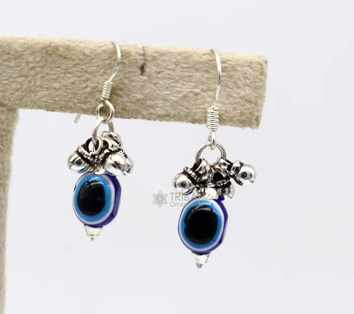 Earrings TRIBAL ORNAMENTS 925 Sterling silver evil eye handmade hoops earring amazing customized drop dangle evil eyes jewelry for girls s1164