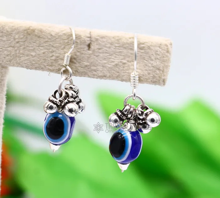 Earrings TRIBAL ORNAMENTS 925 Sterling silver evil eye handmade hoops earring amazing customized drop dangle evil eyes jewelry for girls s1164
