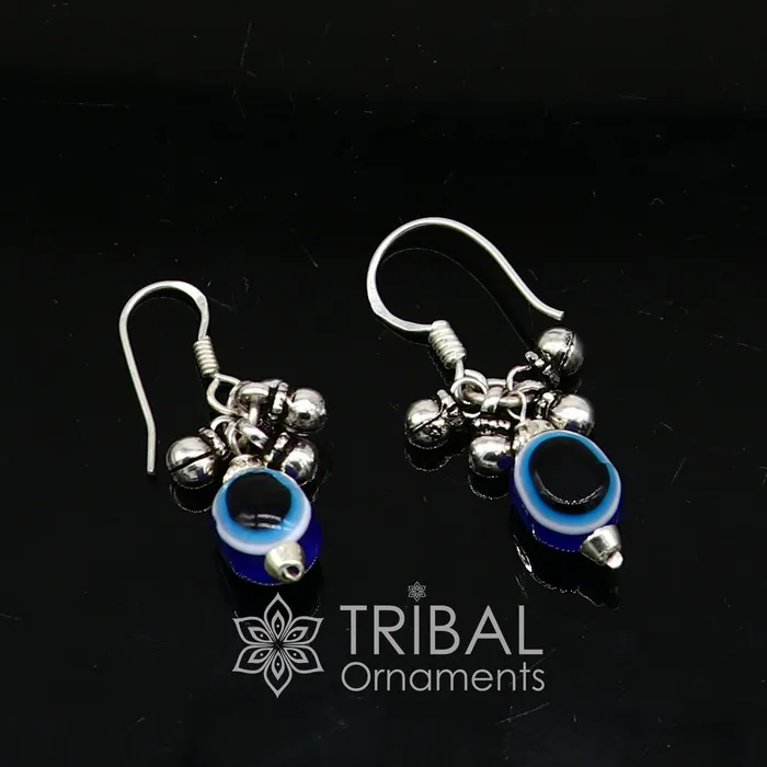 Earrings TRIBAL ORNAMENTS 925 Sterling silver evil eye handmade hoops earring amazing customized drop dangle evil eyes jewelry for girls s1164