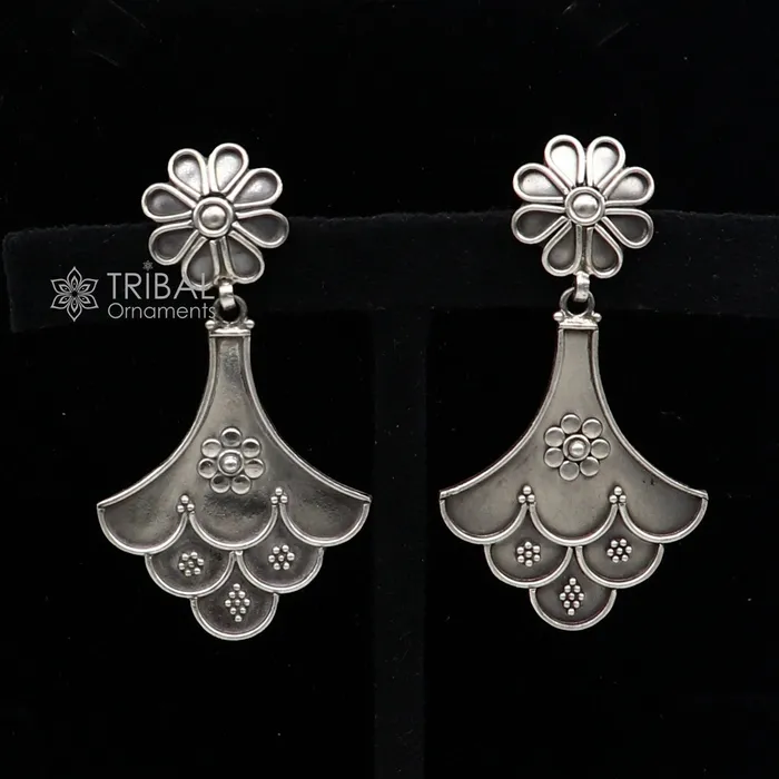 Earrings TRIBAL ORNAMENTS 925 Sterling silver handmade traditional cultural design drop dangler fancy earrings best party functional Navratri jewelry s1237 Earrings TRIBAL ORNAMENTS 925 Sterling silver handmade traditional cultural design drop dangler fancy earrings best party functional Navratri jewelry s1237