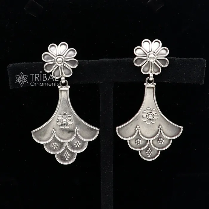 Earrings TRIBAL ORNAMENTS 925 Sterling silver handmade traditional cultural design drop dangler fancy earrings best party functional Navratri jewelry s1237 Earrings TRIBAL ORNAMENTS 925 Sterling silver handmade traditional cultural design drop dangler fancy earrings best party functional Navratri jewelry s1237