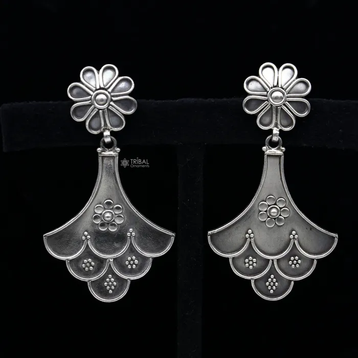 Earrings TRIBAL ORNAMENTS 925 Sterling silver handmade traditional cultural design drop dangler fancy earrings best party functional Navratri jewelry s1237 Earrings TRIBAL ORNAMENTS 925 Sterling silver handmade traditional cultural design drop dangler fancy earrings best party functional Navratri jewelry s1237