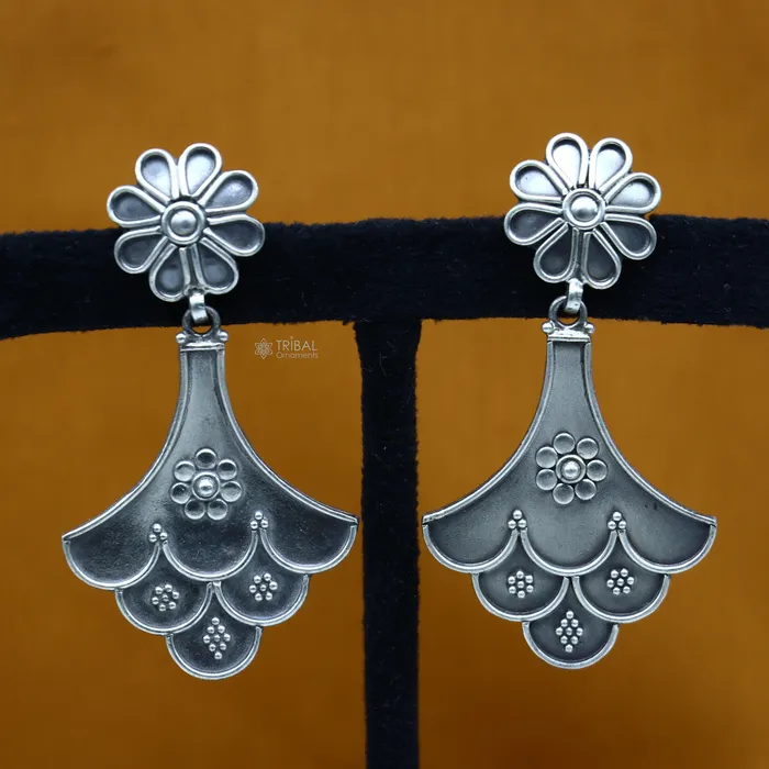 Earrings TRIBAL ORNAMENTS 925 Sterling silver handmade traditional cultural design drop dangler fancy earrings best party functional Navratri jewelry s1237 Earrings TRIBAL ORNAMENTS 925 Sterling silver handmade traditional cultural design drop dangler fancy earrings best party functional Navratri jewelry s1237