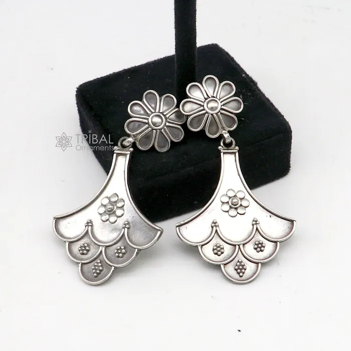 Earrings TRIBAL ORNAMENTS 925 Sterling silver handmade traditional cultural design drop dangler fancy earrings best party functional Navratri jewelry s1237 Earrings TRIBAL ORNAMENTS 925 Sterling silver handmade traditional cultural design drop dangler fancy earrings best party functional Navratri jewelry s1237