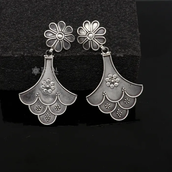 Earrings TRIBAL ORNAMENTS 925 Sterling silver handmade traditional cultural design drop dangler fancy earrings best party functional Navratri jewelry s1237 Earrings TRIBAL ORNAMENTS 925 Sterling silver handmade traditional cultural design drop dangler fancy earrings best party functional Navratri jewelry s1237