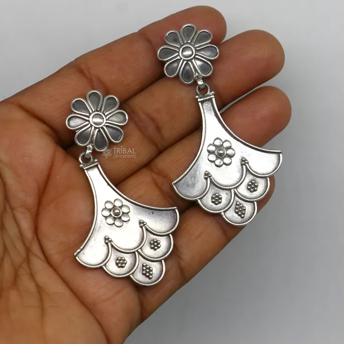Earrings TRIBAL ORNAMENTS 925 Sterling silver handmade traditional cultural design drop dangler fancy earrings best party functional Navratri jewelry s1237 Earrings TRIBAL ORNAMENTS 925 Sterling silver handmade traditional cultural design drop dangler fancy earrings best party functional Navratri jewelry s1237