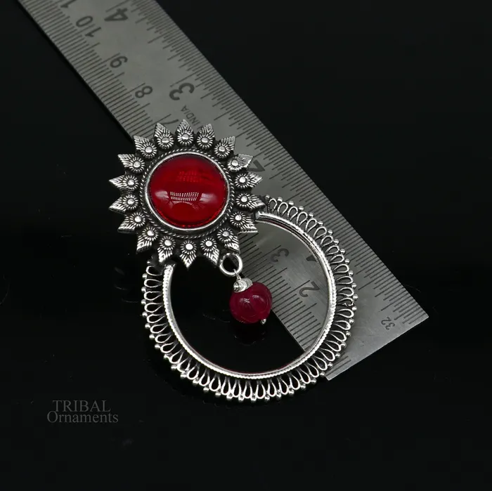 Earrings TRIBAL ORNAMENTS 925 sterling silver traditional style handmade fabulous red glossy stone Stud earrings tribal ethnic style earring ear1150