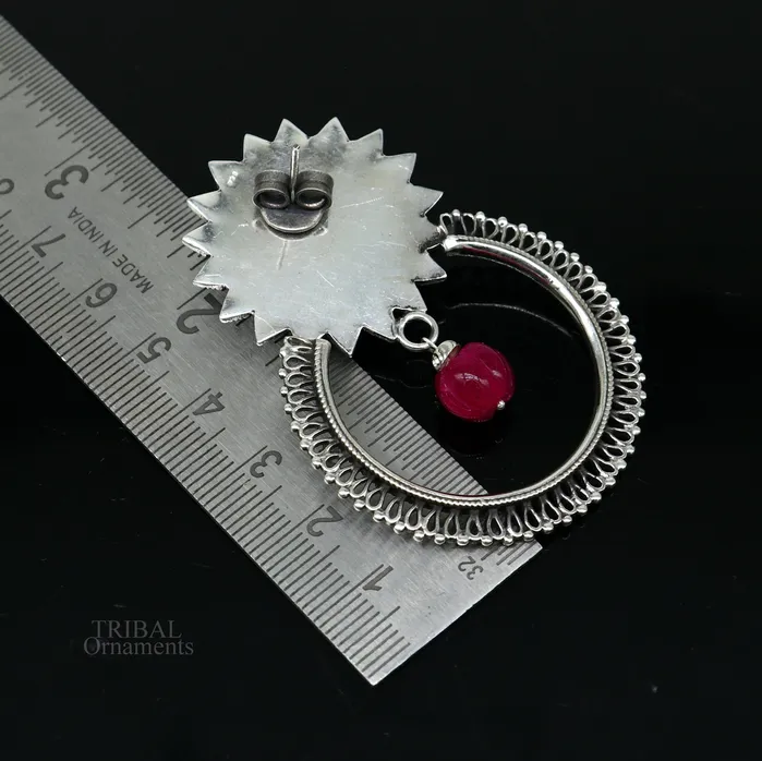 Earrings TRIBAL ORNAMENTS 925 sterling silver traditional style handmade fabulous red glossy stone Stud earrings tribal ethnic style earring ear1150