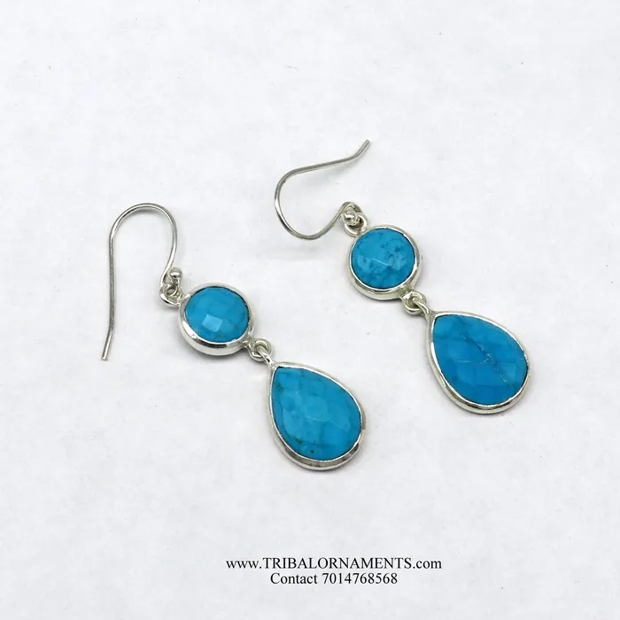 Earrings TRIBAL ORNAMENTS Simulated sapphire 925 silver daily use simulated sapphire hoops earrings s02
