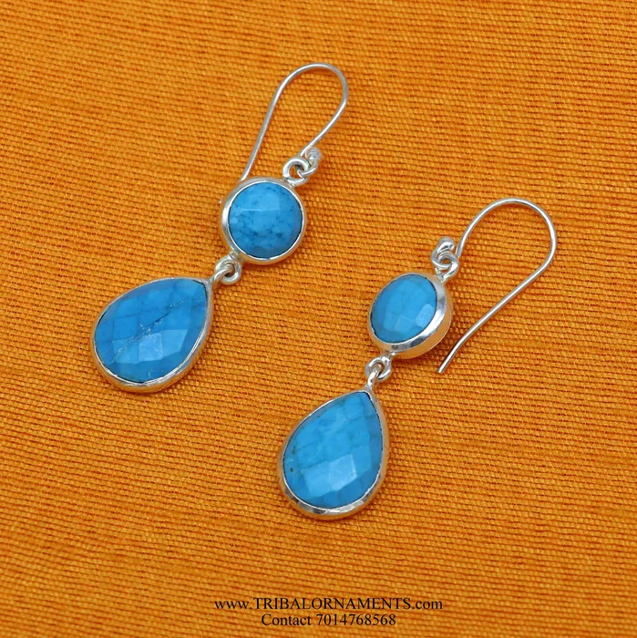 Earrings TRIBAL ORNAMENTS Simulated sapphire 925 silver daily use simulated sapphire hoops earrings s02