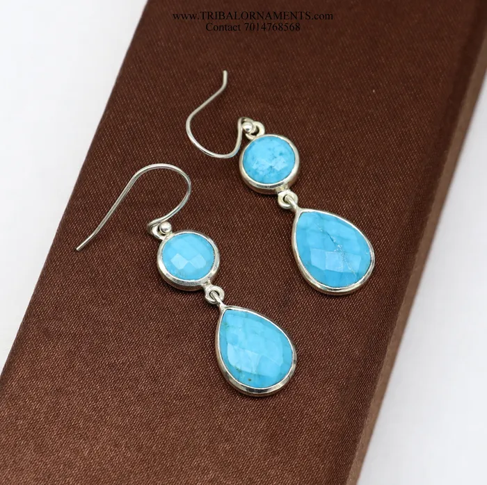 Earrings TRIBAL ORNAMENTS Simulated sapphire 925 silver daily use simulated sapphire hoops earrings s02