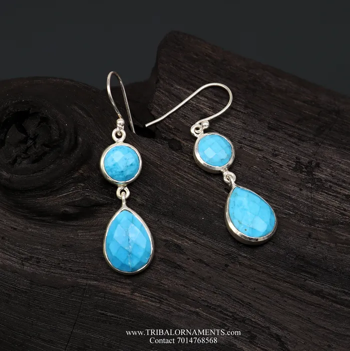 Earrings TRIBAL ORNAMENTS Simulated sapphire 925 silver daily use simulated sapphire hoops earrings s02