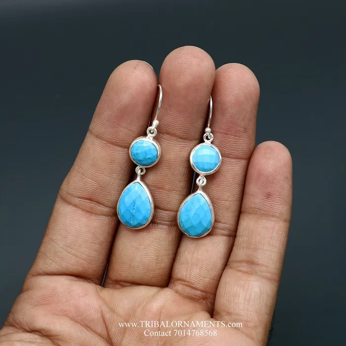 Earrings TRIBAL ORNAMENTS Simulated sapphire 925 silver daily use simulated sapphire hoops earrings s02